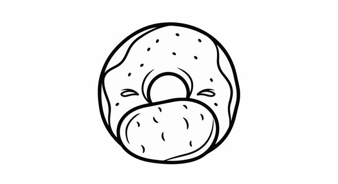 Simple line drawing of a smiley face donut with a bite taken out
