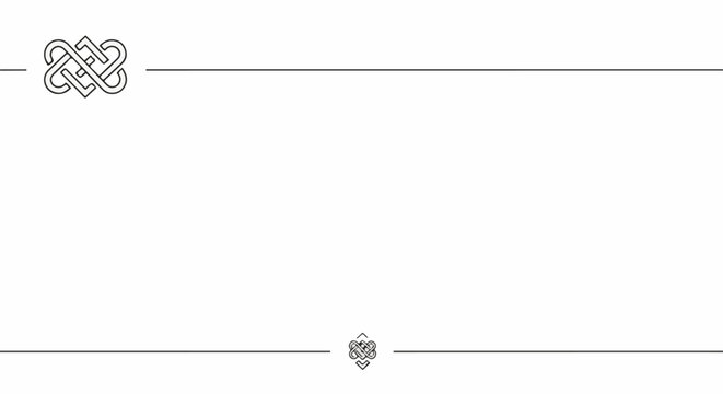 Abstract knotwork designs on a white background with horizontal lines