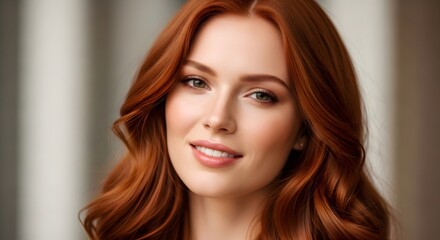 Fototapeta premium Redhead woman smiling looking at camera portrait