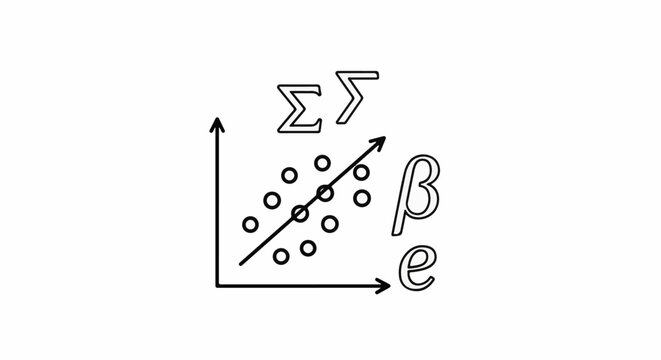 Scatter plot with regression line and statistical symbols for data analysis
