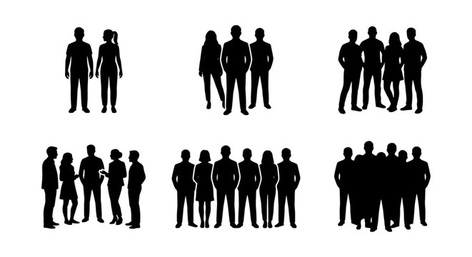 Business people silhouettes collection, professional team group silhouettes, diverse corporate staff and crowd vector set for presentation design
