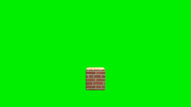 Realistic brick texture dot full stop punctuation mark on green screen background