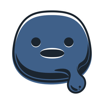 A stylized blue blob shaped character with a simple face and a dripping form