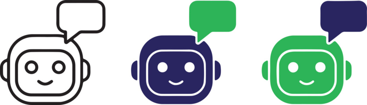 Colorful robot heads with speech bubbles