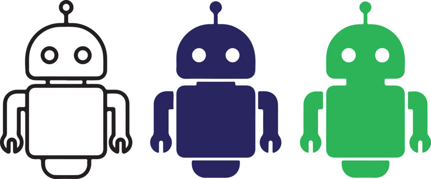 Three colorful robot icons
