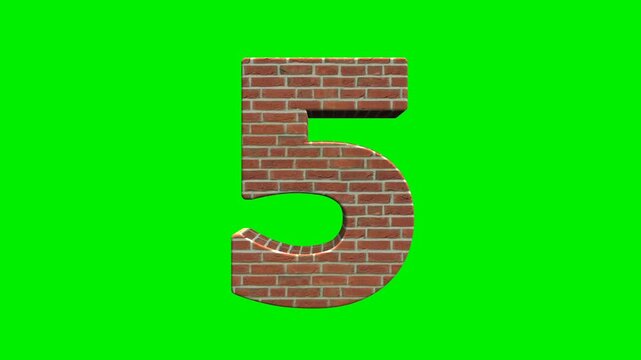 Realistic brick texture number collection on green screen background