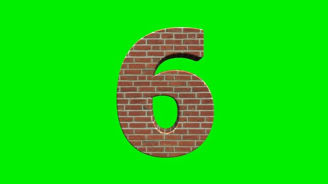Realistic brick texture number collection on green screen background