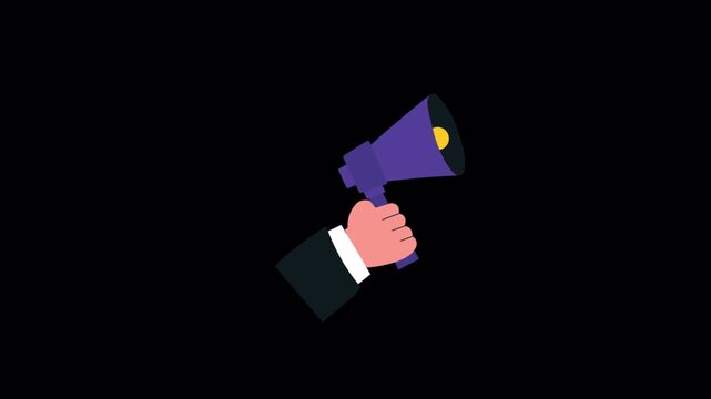 Hand Holding Megaphone. Social Media Promotion Concept Animation Video - Transparent