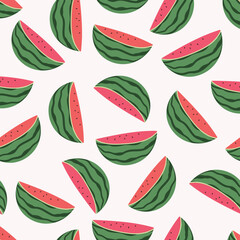 Obraz premium Watermelon seamless pattern, summer decorative wallpaper with fruits slices 