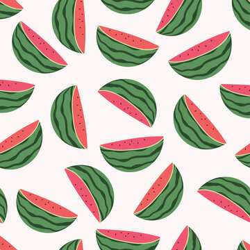 Watermelon seamless pattern, summer decorative wallpaper with fruits slices
