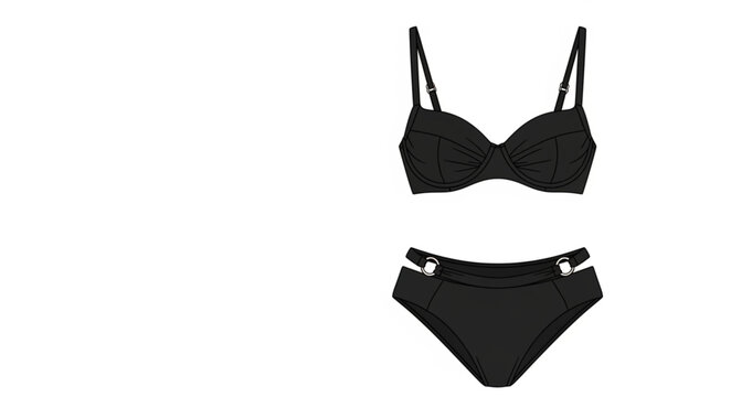Black Bikini Swimwear Set Isolated on White Background.