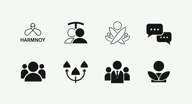 Teamwork icons, business symbols, collaboration and communication graphics