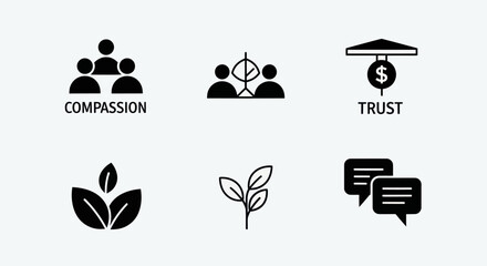 Obraz premium Teamwork, Growth, Trust, and Communication Icons: Business Concepts