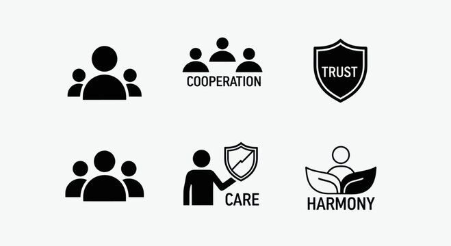 Teamwork, Trust, Care, Harmony Icons: Business Concepts