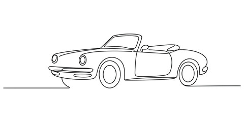 Obraz premium Continuous line drawing of a vintage convertible car