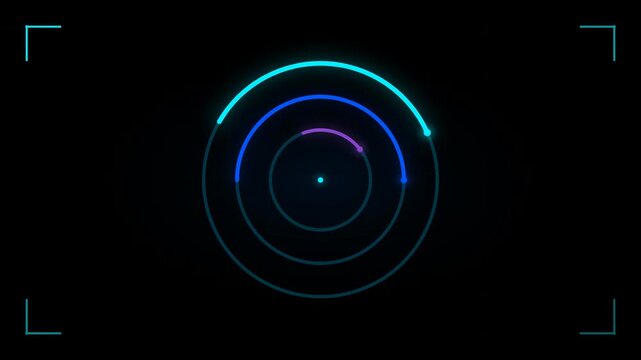 A vibrant circular pattern with glowing arcs and a dark background, creating a dynamic visual effect