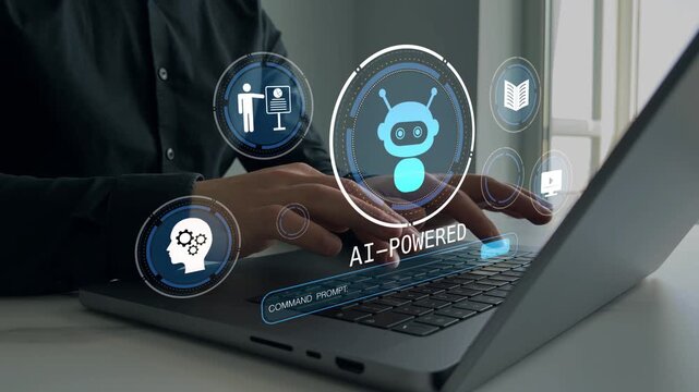 AI education concept,virtual classroom, ntelligent platform, automated learning system, student support, teacher support, improved skills and digital education.