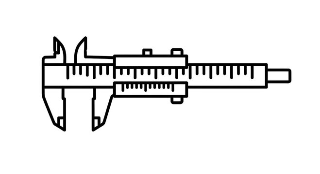 Vernier caliper line icon isolated on white background. vector illustration of precision measuring tool for engineering, industrial, and technical work.