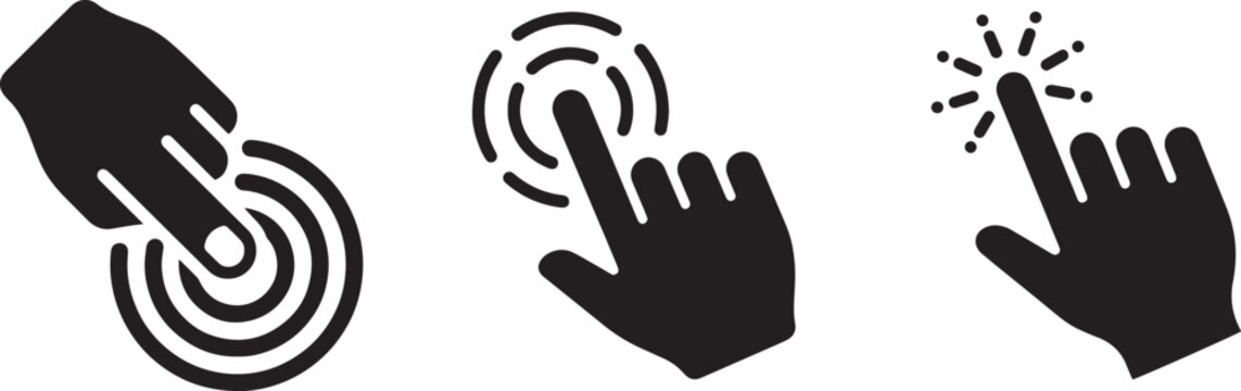 Three stages of hand interaction tap hold and explosion icon set