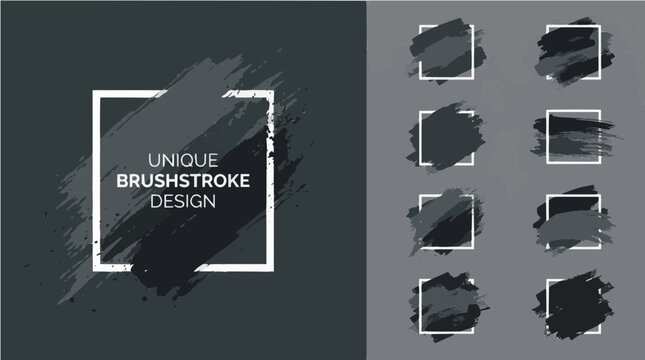 A unique brushstroke design vector graphic with a white square outline and multiple dark gray brushstrokes
