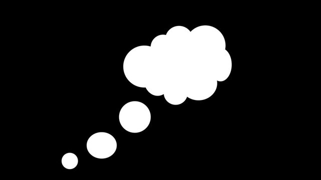 Animation White Thought Bubble on Black Background. transparent background