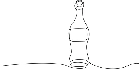 A solitary bottle standing upright on a wavy surface line illustration Vector © Servo Graphics