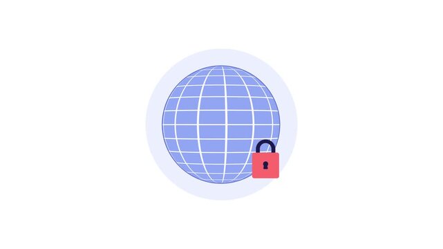 4k Globe with Padlock. Internet Security, Global Data Protection Concept Animation Video 