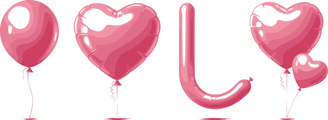 Pink balloon letters love illustration with heart balloons and glossy helium balloon typography for romantic celebration and Valentine design © MdMostafijur