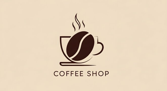 Minimalist coffee bean inside a coffee cup logo design with steam for a coffee shop or cafe