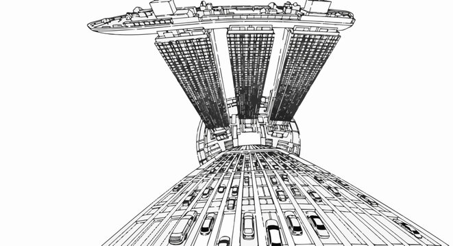 Futuristic city skyline with multiple levels of traffic and dense architecture