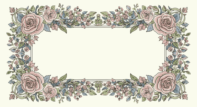 Ornate floral border with roses and leaves framing a blank space
