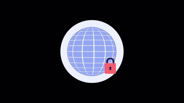 Globe with Padlock. Internet Security, Global Data Protection Concept Animation Video - Transparent