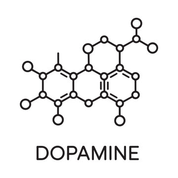 Dopamine molecule illustration with labeled chemical structure and rings