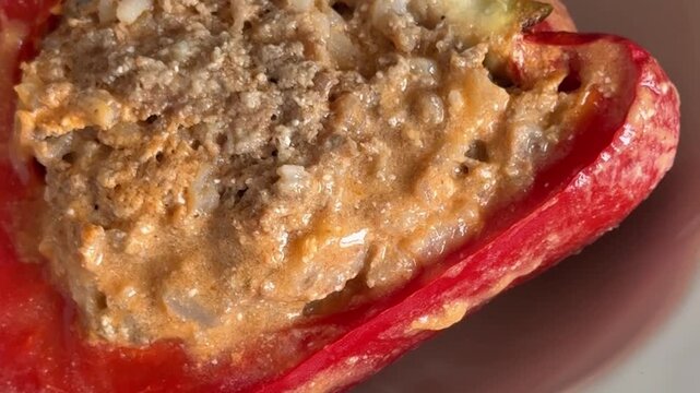 Peppers stuffed with meat main course meat dish tasty snack fresh, delicious, gourmet food, background on the table rustic food top view copy space keto and paleo diets