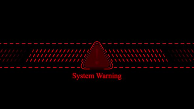 Digital system warning alert with red glowing triangle and animated data lines for cybersecurity and tech interface