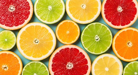 Obraz premium Colorful citrus fruit slices top view