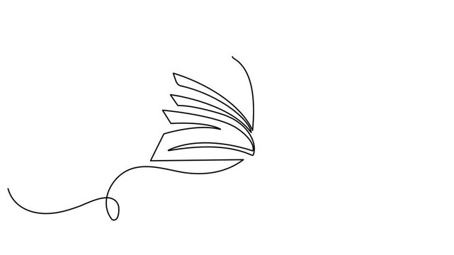 Open book one line drawing 4K animation video education concept seamless loop
