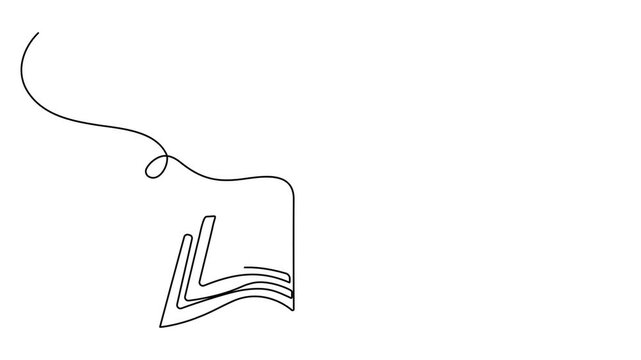 Open book continuous line 4K animation video seamless loop minimal motion
