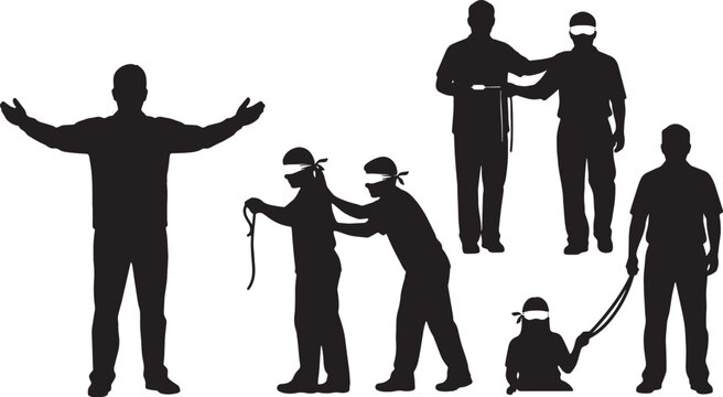 Black Solid Hr Staff Organizing Team Building Silhouettes Set of Six on White Background