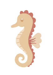 Fototapeta premium Cute Beige Seahorse Ocean Icon Illustration with Coral Details