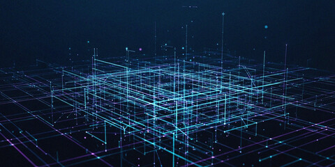 Obraz premium Abstract geometric structure suspended in a digital night sky with glowing lines