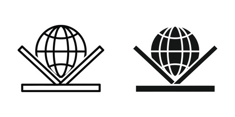 Contrast of traditional and modern globe symbols with balance scales. © Rafiya