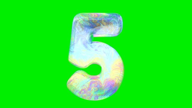 Realistic soap bubble texture number collection on green screen background