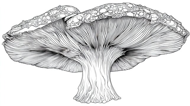 Detailed mushroom illustration with textured cap and delicate underside lines