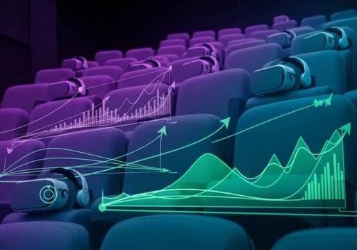 Virtual Reality Headsets Line Empty Cinema Purple Auditorium Green