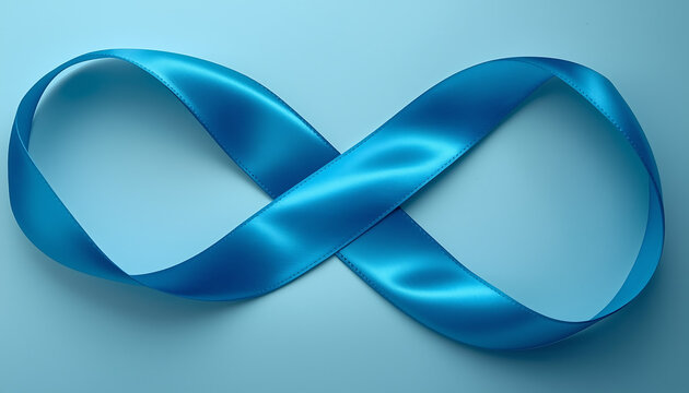 A blue ribbon tied in an infinity symbol on a gradient background