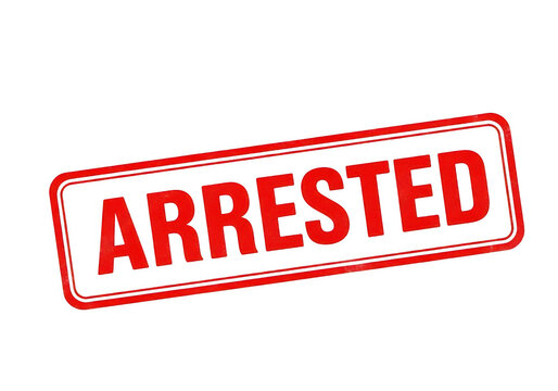 Arrested stamp on a white surface indicating legal detainment isolated on transparent background