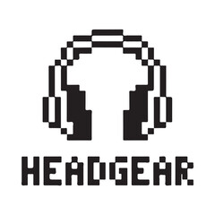 Fototapeta premium Pixelated headphones with the word headgear displayed below