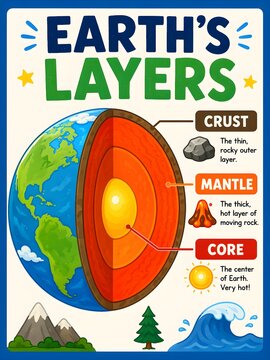 Colorful Earth Layers Chart &ndash; Crust Mantle Core Explained