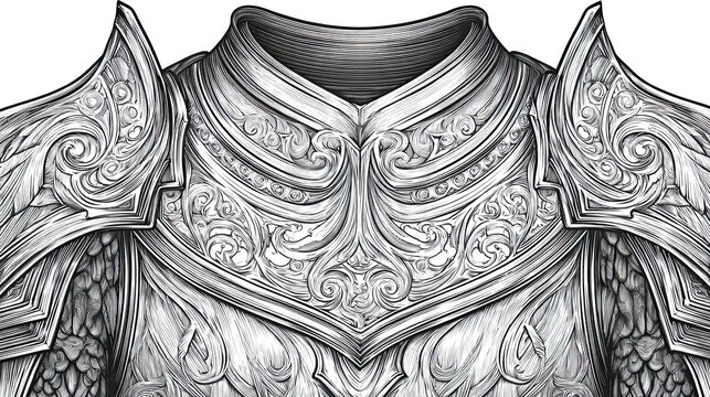 Intricate armor illustration with ornate details and textures isolated
